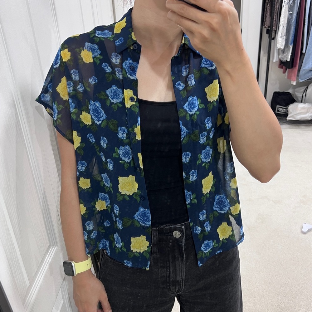 The Kooples Blue and Yellow Floral Shirt